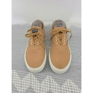 Sperry Mens Striper II CVO Tan Pebbled Leather Low Top Deck Sneakers STS22045